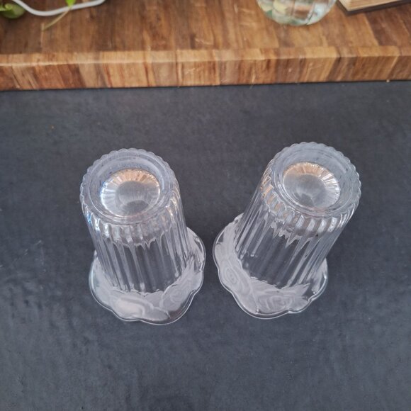 Studio Nova Japan Etched Crystal Pair Floral Vase Set Of 2 Matching Vintage - Picture 6 of 13